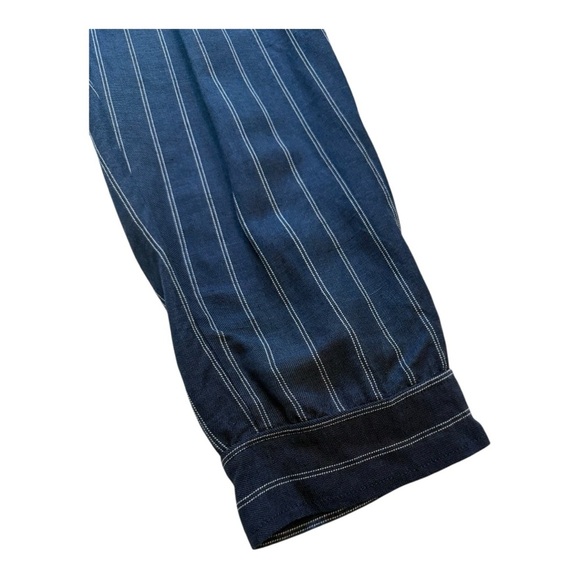 Banana Republic Avery Navy Striped Linen Blend Cropped Trouser Pants - Size 6 - Picture 6 of 13